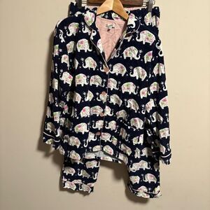 P.J. Salvage 2Pc Elephants Flannel Pajama Set, Blue- Size Small